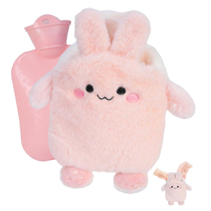 Flintronic Hot Water Bottle, 400ml Warm Water Bag with Plush Cover, Hot Water Bottle Cosy Fluffy Soft Plush Cute Pattern, Hot Water Bag for Neck, Shoulder Pain and Hand Feet Warmer (Rabbit)